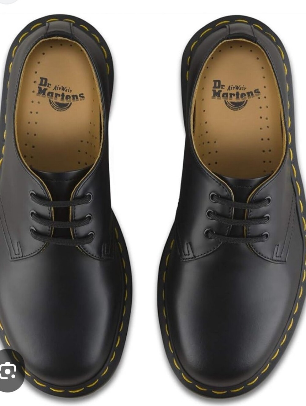 Dr. Martens Unisex Air Wair Black Leather-Lace-Up Shoes with Yellow Welt Stitch